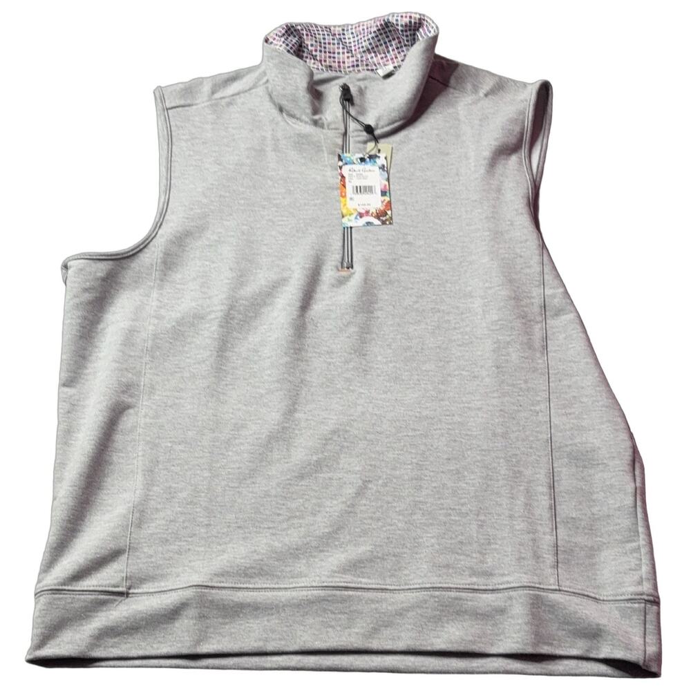 Robert Graham Brams Vest Men XL Light Grey 1/4 Zip Cotton Blend Logo Casual